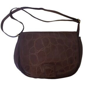 Vintage Hato Hasi purse brown leather crocodile pattern crossbody